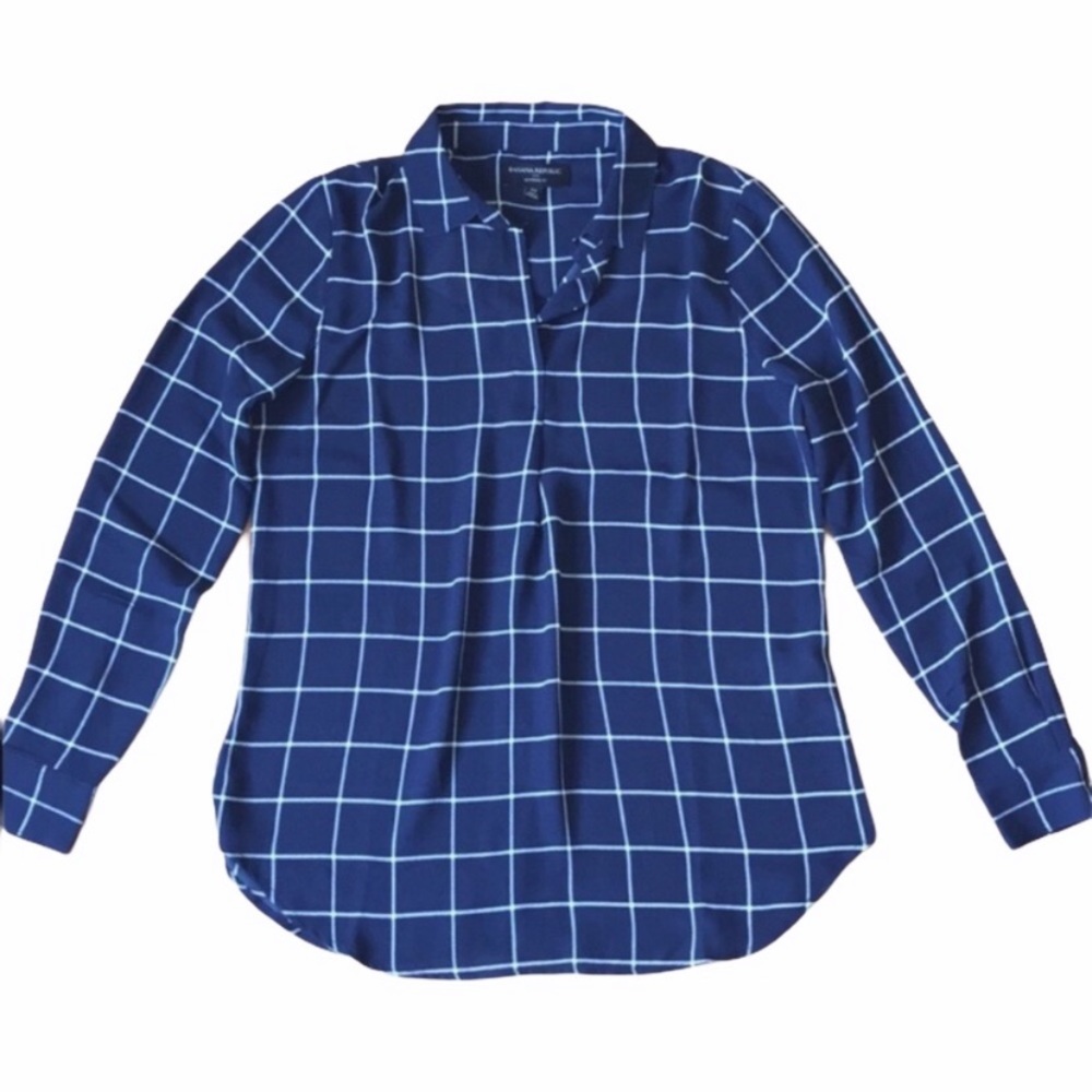 Banana Republic Boyfriend Fit Windowpane Print Shirt